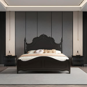 ソリッドウッドカスタムフレンチブラックダブル/クイーンキングサイズ収納ベッドモダンデザインビンテージ寝室家具ホームアパートメント - Product Image 4