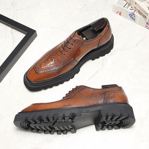 High Quality Luxury Men's Square Formal <b>Shoes</b> Stylish High End Oxford Patchwork Print Autumn Party Leather <b>Shoes</b> <b>Height</b> - Product Image 4