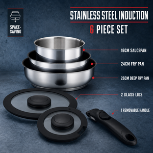 Juego de Ollas y Sartenes Apilables de Acero Inoxidable con Mango Desmontable, Directo de Fábrica, <span class=keywords><strong>para</strong></span> Cocinas Pequeñas, Apartamentos, Dormitorios y Estudios, OEM - Product Image 2