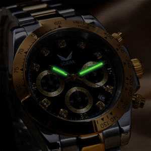 Montre à quartz chronographe de luxe personnalisée <span class=keywords><strong>50m</strong></span> étanche à trois yeux pour hommes 316 montre en acier inoxydable avec diamant en cuir et verre - Product Image 3