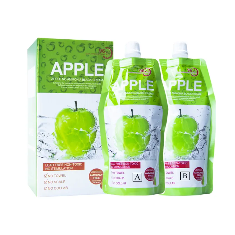 Oem Groothandel Apple Black 96 Geen Ammoniak Zwarte Crème 500Ml * 2 Natuurlijke Appel Haarkleur 96 Ammoniakvrije Appel Zwarte Shampoo Voor Mannen