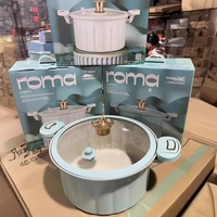 Panci Presto Mikro Berlapis Enamel Besi Kapasitas Besar Anti Lengket dengan Tutup Kaca Transparan untuk Memasak Sup di Kompor Gas Rumah Tangga