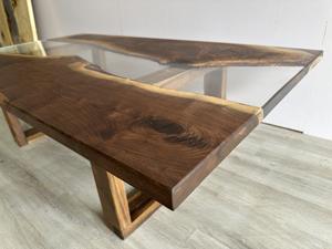 Handmade Live Edge Solid <b>Wood</b> Table with Clear Glass River Modern Natural <b>Wood</b> <b>Slab</b> Furniture Home & Office Wholesale - Product Image 4