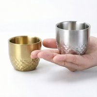 Tasse de camping en acier inoxydable martelé à double paroi de 100 ml, or et argent, portable, pour thé et café, isolation thermique, vente en gros