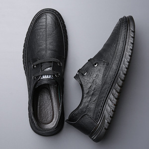Chaussures bateau en cuir pour hommes, bout rond, à lacets, respirantes, semelle extérieure en caoutchouc, semelle intermédiaire en EVA, pour l'automne, décontractées - Product Image 4