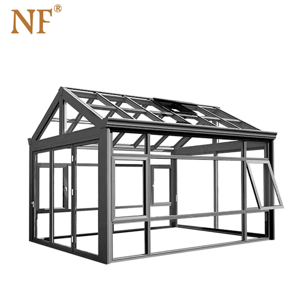 Porche en Aluminium véranda en verre Type de serre extérieure préfabriquée: cadre en aluminium verre de maison verre isolant Arc traditionnel