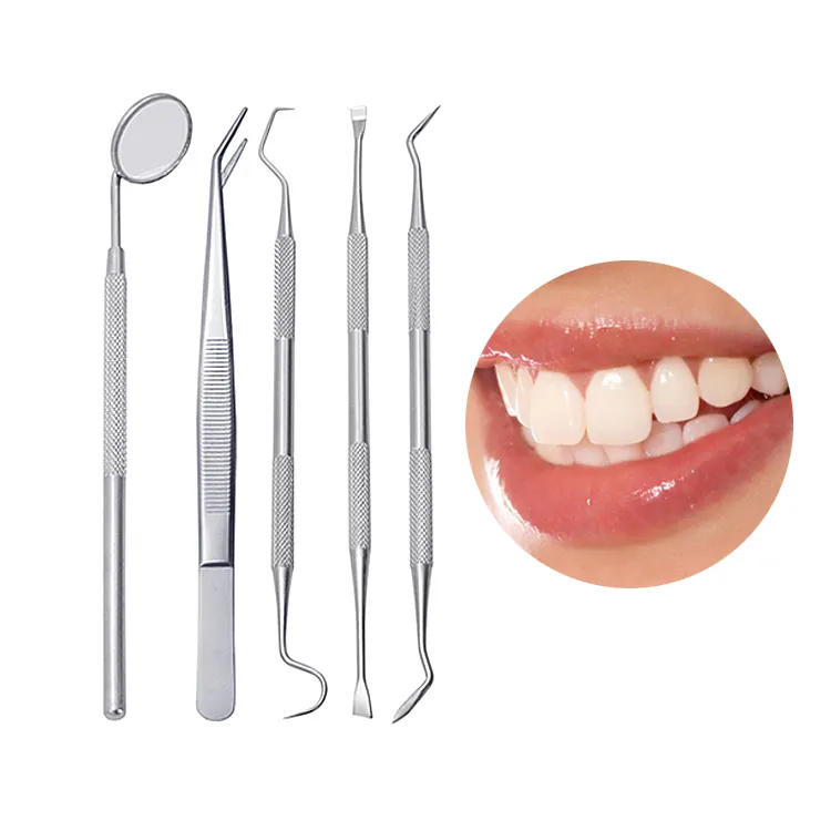 High Quality 5 Pieces Stainless Steel Dental Hygiene Kit Dental Scaler Scraper Dental Tool Set for Teeth cleaning