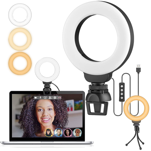Starbea Mini Video Conference Lighting Kit 4 Inch Ring Light with Clip for Zoom/Remote Work CRI>95 Adjustable Color Temperature