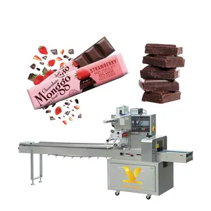 हाई स्पीड हॉरिजॉन्टल रैपिंग फ्लो पैक पैकिंग मशीन कैंडी ब्रेड क्रोइसैन कुकीज़ चॉकलेट बार पैकेजिंग मशीन