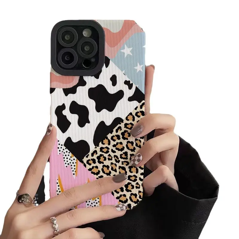 Mezcla de colores vaca estampado de leopardo estampado suave TPU cuero funda de teléfono móvil para Iphone 7 8 X Xr Xs 11 12 13 14 15 Pro Max