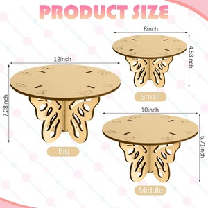 Wooden Butterfly Cake <b>Stand</b> Round Natural Wood Color Birthday Party Dessert Display Desktop Standing 1 <b>Pc</b> Handmade - Product Image 1