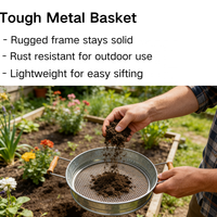 Tamis de jardin en gros pour la vente en usine avec manche en bois, tamis métallique robuste à mailles interchangeables de 3/6/9 mm pour le compost