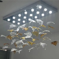 Décoration lumineuse en verre artistique en forme de feuille d'érable personnalisée, lustre LED grand format en or pour hall d'hôtel de luxe, salle de banquet, mariage, escalier