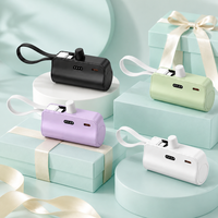 Mini Batería Externa Portátil de 5000mAh con Cable Integrado, Cargador de Teléfono con Conexión Directa, Batería Compacta de Viaje, Regalo