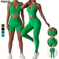 PASUXI Модный комплект для занятий йогой из 3 предметов, женский спортивный бесшовный топ для подтяжки ягодиц, Леггинсы для йоги, комплект для фитнеса