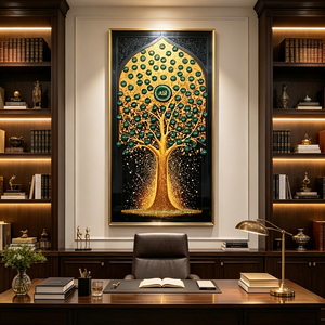 Arte Murale Islamica con 99 <span class=keywords><strong>Nomi</strong></span> <span class=keywords><strong>di</strong></span> <span class=keywords><strong>Allah</strong></span> e Design Albero della Vita, Dipinto su Porcellana con Cristalli e Glitter, Decorazione per Casa Ramadan ed Eid - Product Image 3