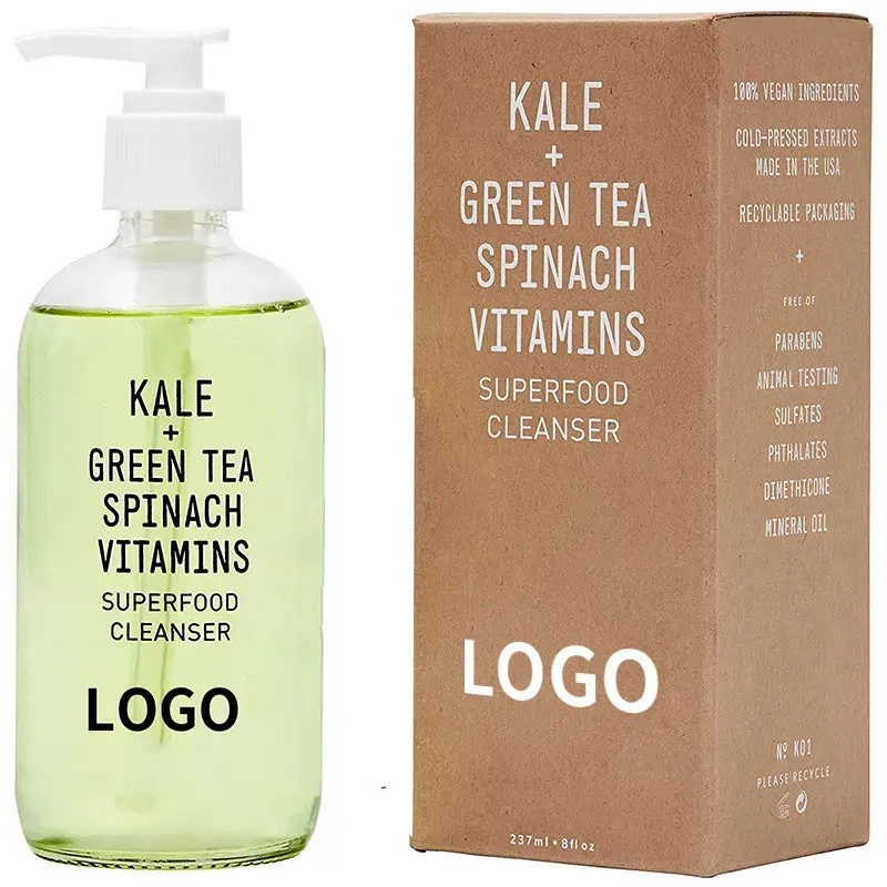 Penjualan Terbaik OEM Label pribadi Oem Bebas Minyak Pembersih Wajah Anti jerawat asam Amino organik teh hijau cuci wajah untuk semua kulit