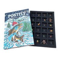 Boîte à pêche mystère avec logo personnalisé, Calendrier de l'Avent de la pêche 24 jours, Papier artistique, Doublure en éponge, Lamination mate, Gaufrage