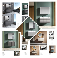 Meuble de salle de bain moderne français de luxe avec miroir intelligent, ensemble vasque en céramique, fixation murale créative en acier inoxydable à double porte
