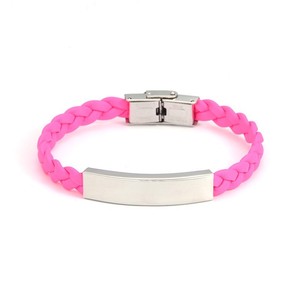 Woven Leather <b>Bracelets</b> Light Pink Dark Pink Blue Black Curved <b>Metal</b> Clasp Unisex Gift Jewelry Yiwu Origin YM 0530 - Product Image 3
