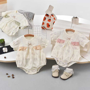 Nuovo abbigliamento estivo in cotone sottile per neonati, tutina triangolare senza maniche per bambine, tutina per neonati - Product Image 1