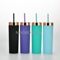 Gobelet de paille en plastique à double paroi 16oz, gobelet maigre avec couvercle de galvanoplastie en or champagne