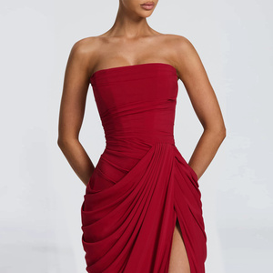 Abito <span class=keywords><strong>Lungo</strong></span> Elegante da Sera per Donna, <span class=keywords><strong>Vestito</strong></span> Aderente <span class=keywords><strong>Nero</strong></span> con Spalle Scoperte, Sexy, Lunghezza Maxi, Plissettato e con <span class=keywords><strong>Spacco</strong></span> - Product Image 3