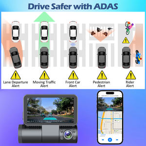 مسجل فيديو للسيارة بدقة 4K وثلاث قنوات و12 ميجابكسل مع واي فاي وGPS وزاوية عريضة 165 درجة وشاشة <span class=keywords><strong>3</strong></span>.0 بوصة ووضع الركن ونظام ADAS الأمامي ورؤية ليلية - Product Image 3