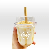 Tasse en forme de U PET de 89mm de 16oz avec impression de logo personnalisé Tasse en plastique de 500ml pour boisson froide Tasse à café froide Personnaliser le logo Transparent
