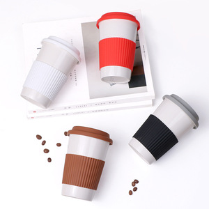 แก้วเซรามิกแบบมีหูจับ สไตล์มินิมอล สำหรับเดินทาง ป้องกันการรั่วซึม แก้วเดี่ยว สีขาว ดำ แดง สีกาแฟ - Product Image 3