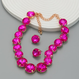 Collier en or avec strass multicolores, grand cristal incrusté, chaîne délicate pour clavicule, pour femmes - Product Image 5