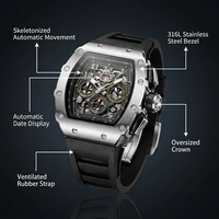 Montre sport mécanique ovale de luxe VVS pour homme, montre en acier inoxydable pour homme, bracelet en caoutchouc, montre vintage, faible MOQ
