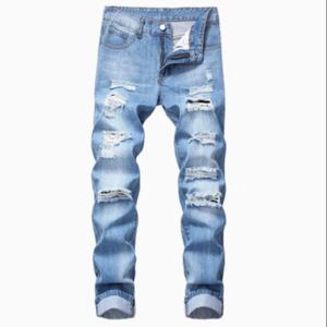 Jeans décontractés pour hommes de haute qualité, nouveau style, pantalon streetwear, broderie fine, imprimé, denim délavé pour l'hiver - Product Image 1
