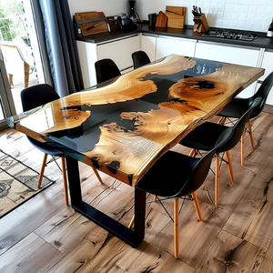 Table de salle à manger, de conférence ou de café en bois massif de style moderne de haute qualité avec bord naturel et résine époxy, idéale pour salon, 4ft ou 5ft - Product Image 4