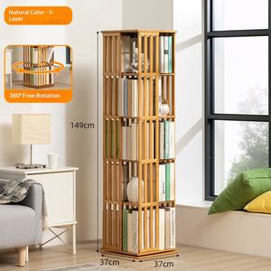Étagère à livres en bambou moderne rotative à 360 degrés, 5-6 étagères, bibliothèque pour enfants, rangement <span class=keywords><strong>invisible</strong></span>, <span class=keywords><strong>support</strong></span> au sol pour étudiants - Product Image 1