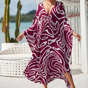 Robe de plage douce en viscose à col en V imprimé personnalisé pour femme, collection été 2026 - Product Image 1