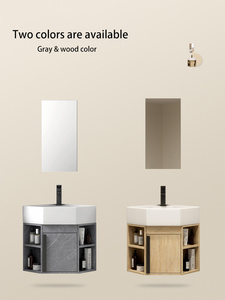 Ensemble de meuble-lavabo intégré moderne, étanche, en bois naturel, avec miroir intelligent mural, pour petits appartements, salle de bain triangulaire, hôtel - Product Image 6