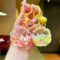 Nouvel Arrivage Porte-clés Liquide Créatif à la Rose, Breloque de Sac, Pendentif, Décoration de Porte-clés de Voiture, Rose Romantique Mignonne