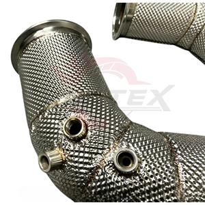 Tuyaux d'échappement avant isolés thermiquement Vortex en argent pour Audi RS6 RS7 C8 4.0 TFSI avec isolation thermique et ports pour capteurs - Product Image 3