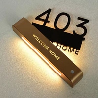 Plaque de numéro de maison LED rétroéclairée 3D avec détecteur de mouvement intelligent, étanche IPX6, télécommande sans fil rechargeable pour maison et hôtel