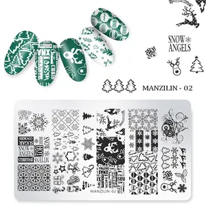 Alat pelat stempel Natal profesional, Kit gambar Stainless Steel, Set plat cap seni kuku