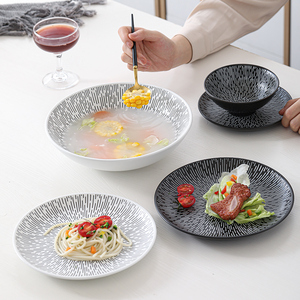Dehua — ensemble d'assiettes de table rondes en céramique, vaisselle de pluie, <span class=keywords><strong>service</strong></span> de vaisselle en <span class=keywords><strong>porcelaine</strong></span> noire ou blanche, bol à soupe à salade morde - Product Image 2