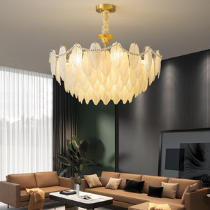 French <b>Style</b> All Copper Feather Chandelier Led Light Round For Living Room Dining Room Study Bedroom - Product Image 2