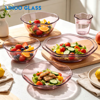 Ensemble de vaisselle en verre borosilicate rose feuille de lotus, durable, bol, assiette, tasse, kit sûr pour four, micro-ondes, congélateur, lave-vaisselle