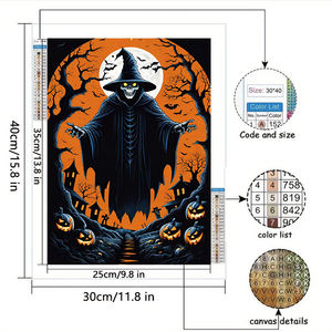 Pinturas de Diamantes 5D de Resina Pintadas a Mano Ecológicas con Diseño de Sombra de <span class=keywords><strong>Bruja</strong></span> de <span class=keywords><strong>Halloween</strong></span> de Alta Calidad al por Mayor, 30-40cm, para Fiestas - Product Image 3