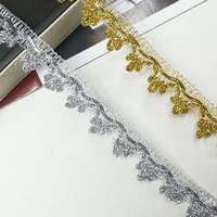 Dentelle de 3 cm avec des paillettes dorées et argentées, motif couronne, pour robes, chaussures et accessoires de sacs