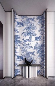 Papel Tapiz Personalizado Azul Marino Vintage con Diseño de Animales de la Selva, Tigre, Ciervo, Leopardo y Árbol para Decoración de Interiores de Casa, Villa u Hotel - Product Image 2