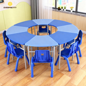 Ensemble table et chaises d'étude trapézoïdales modernes pour 8 enfants, usage commercial durable, mobilier pour enfants - Product Image 1