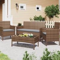 Ensemble de mobilier de patio pliable 4 pièces en rotin PE pour l'extérieur, canapé en osier avec coussins moelleux pour jardin, cour et véranda - Vente en gros