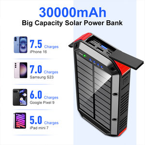 Eshine แบตสำรองพลังงานแสงอาทิตย์แบบพกพาไร้สาย 30000mah กันน้ำ 18W ชาร์จเร็ว พาวเวอร์แบงค์สำหรับเดินทาง พร้อมไฟ LED - Product Image 2